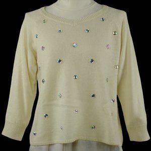 Japanese Off-White Angora Sweater Top with Rhinestones